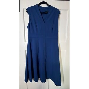 Andrew Marc V Neck Flare Dress Women Size 12 Poseidon Blue New Fit Flare Pocket
